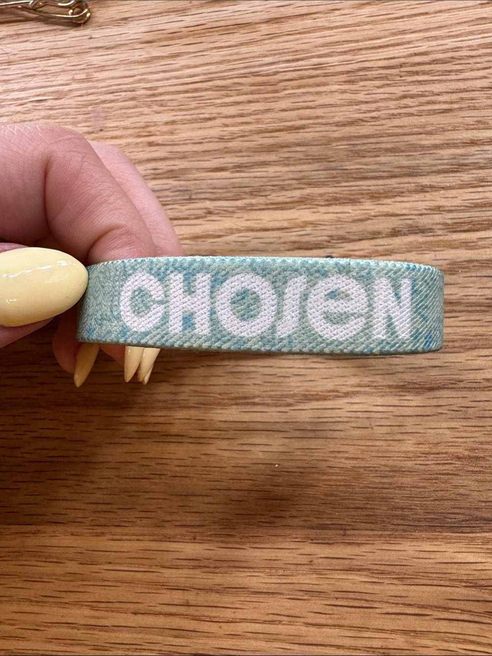 Choren Mint & White Woven Logo Hair Tie